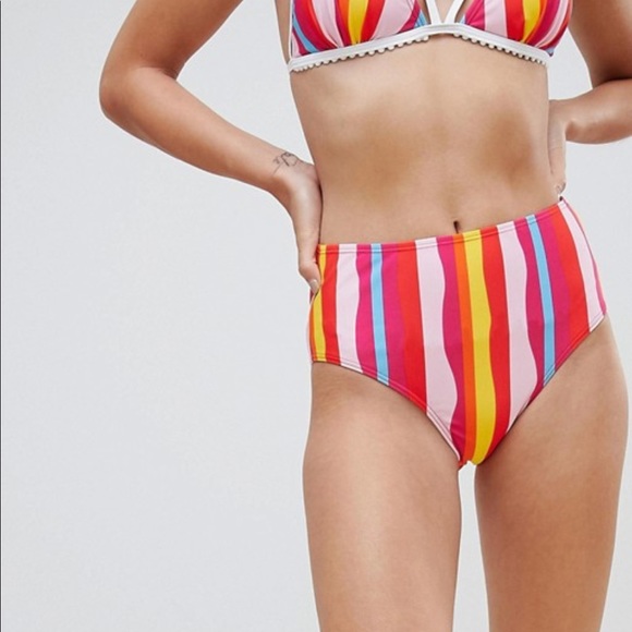 ASOS Stripe High Waist Bikini Bottom - Picture 1 of 2